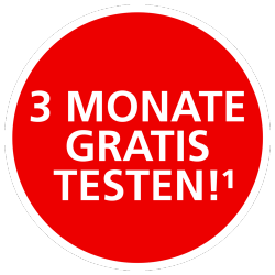 Banner mit Aufschrift "3 Monate gratis testen!¹"
