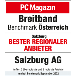 Testsiegel 2022 des PC Magazin mit Auszeichnung "Salzburg bester regionaler Anbieter"